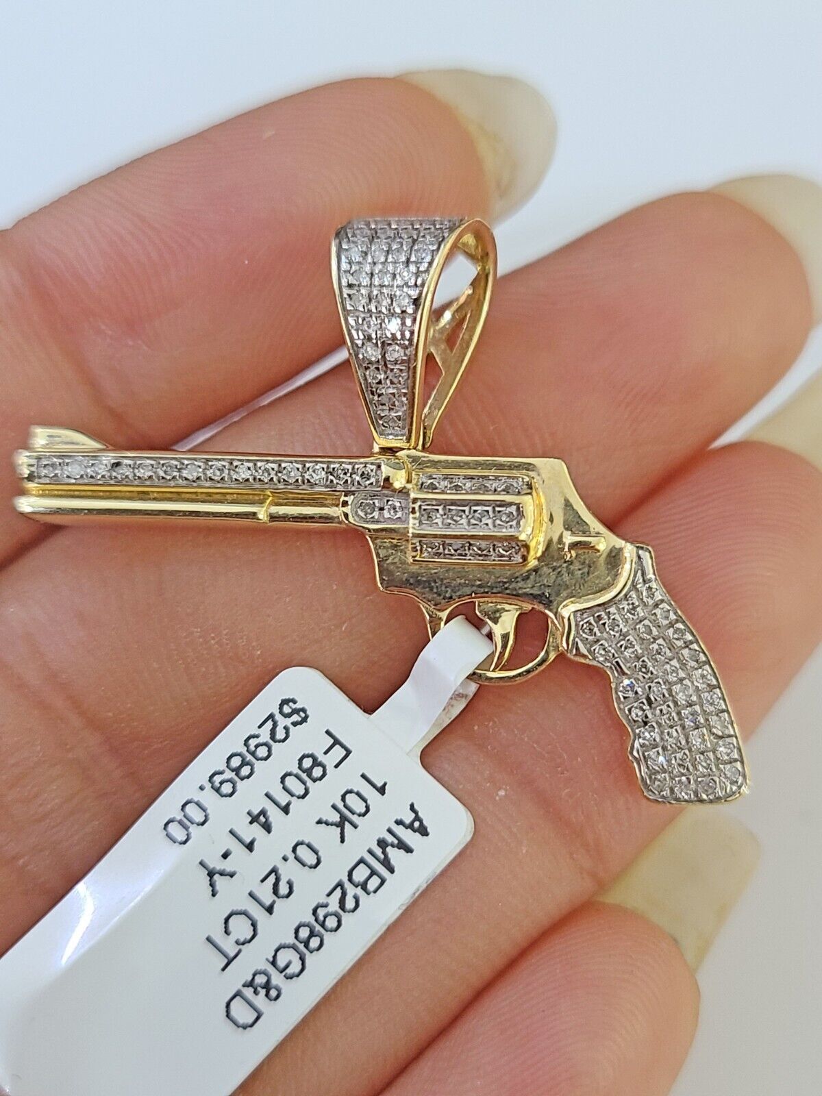 10K Military Gun Pendant Charm Made With Yellow Gold and Diamonds - GoldenlinQ