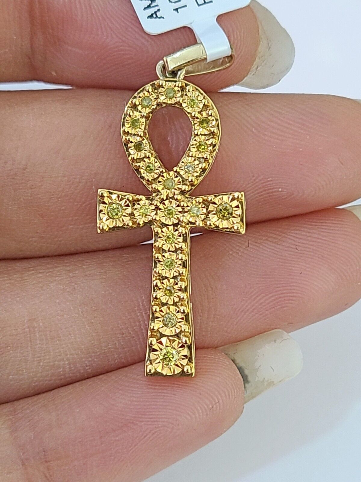 10K Real Cross with Ankh Charm Pendant 0.16CT Made with Yellow Gold and Diamonds - GoldenlinQ