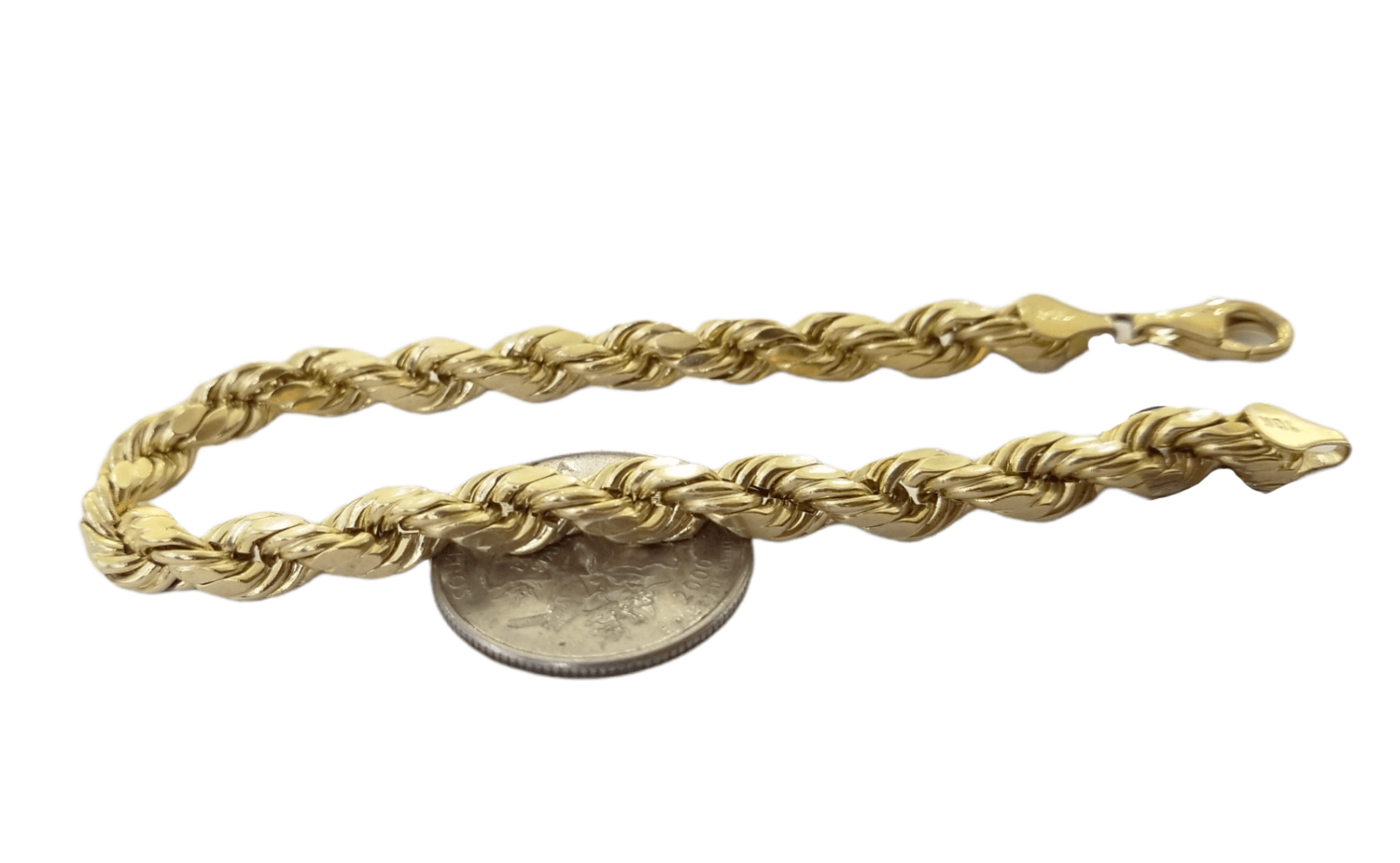 10K Real Gold Bracelet 8" Inch Rope Chain 6mm Lobster Lock Yellow Gold - GoldenlinQ