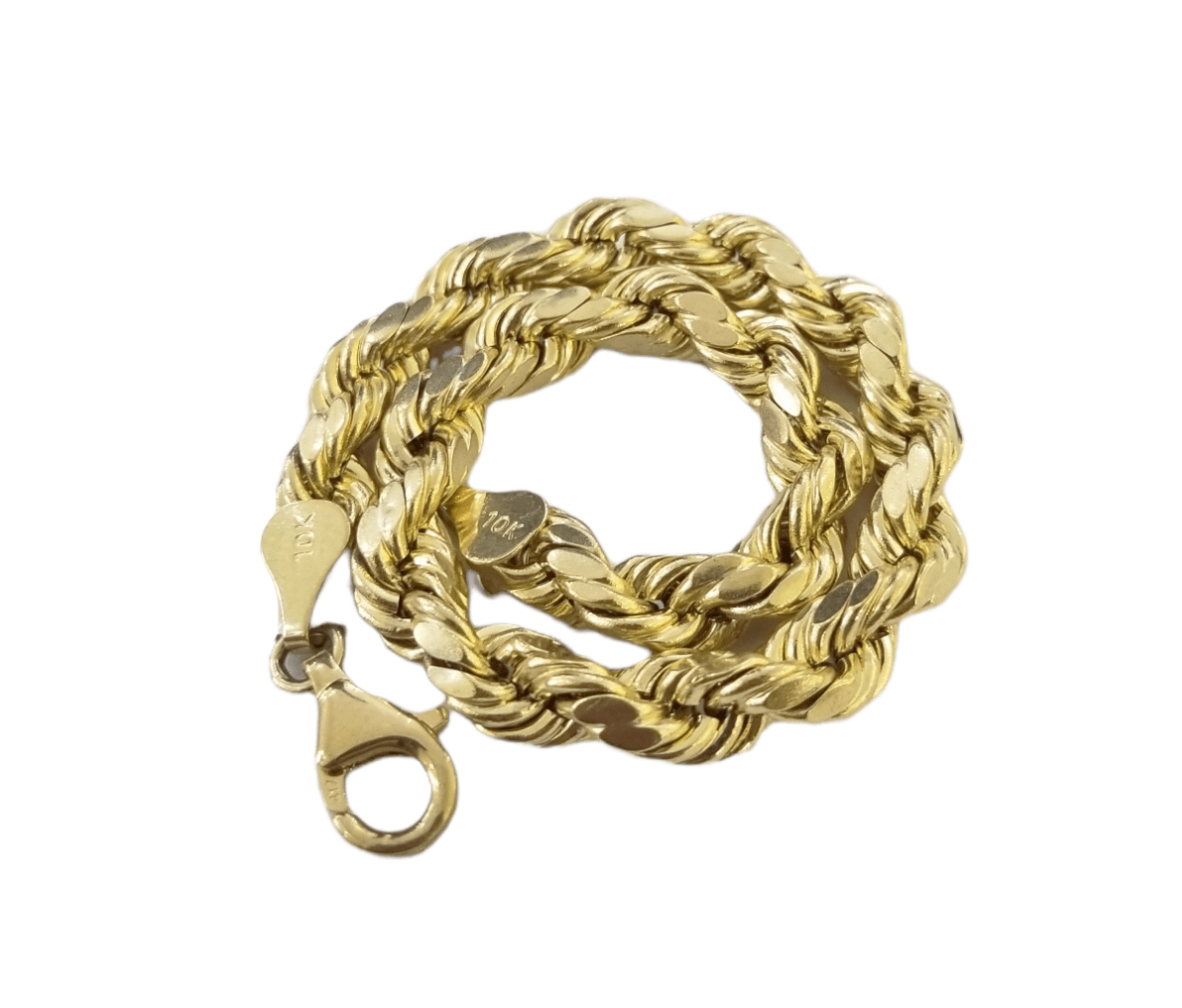 10K Real Gold Bracelet 8" Inch Rope Chain 6mm Lobster Lock Yellow Gold - GoldenlinQ