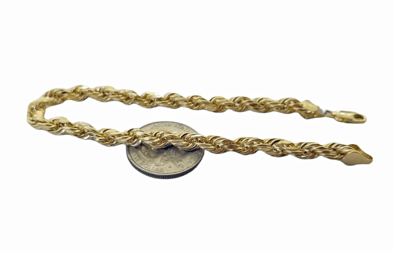 10K Real Gold Bracelet 9" Inch Rope Chain 5mm Lobster Lock Yellow Gold - GoldenlinQ