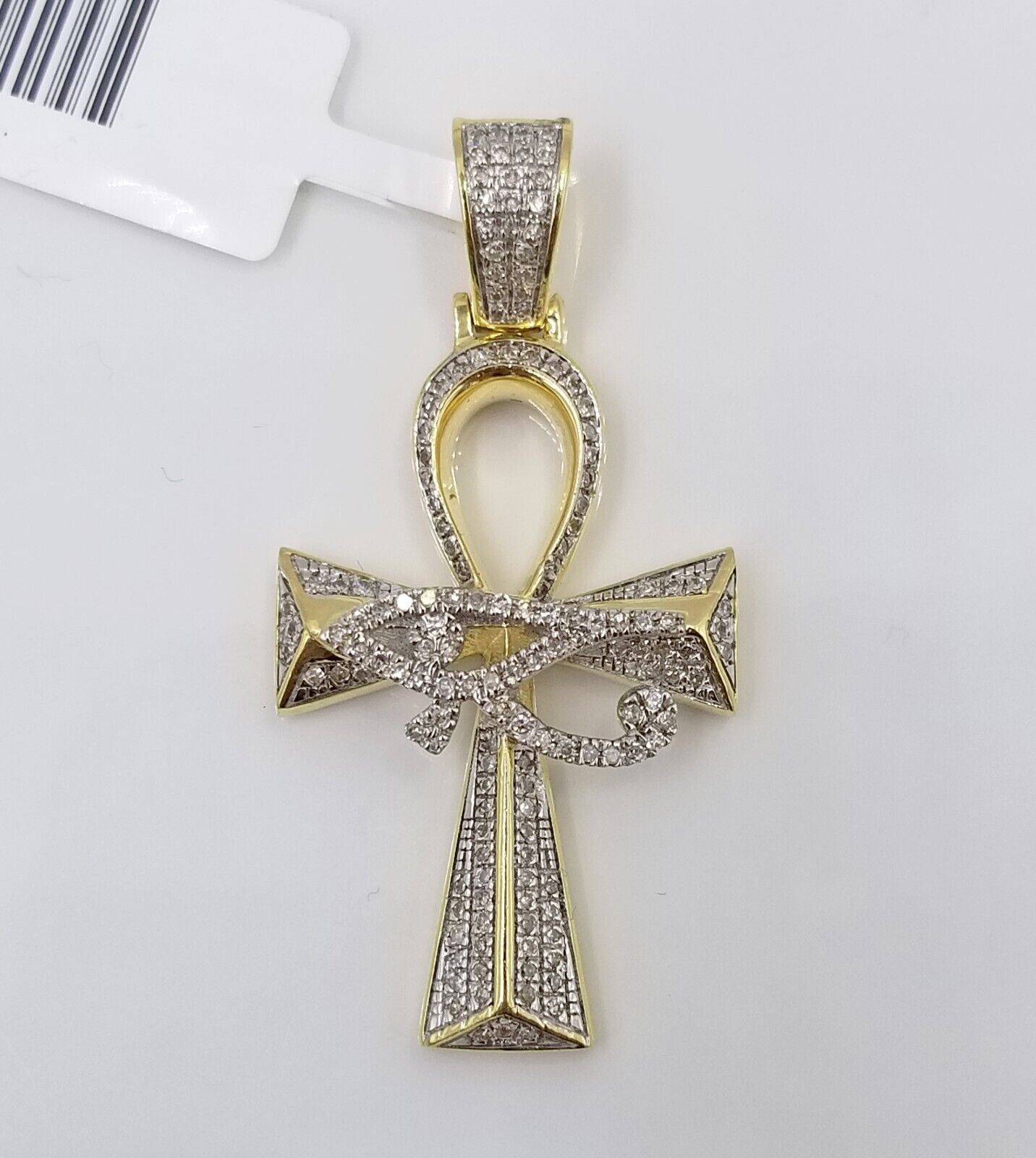 10k Real Gold Cross Evil Eye Pendant Genuine Diamonds Charm 10KT - GoldenlinQ