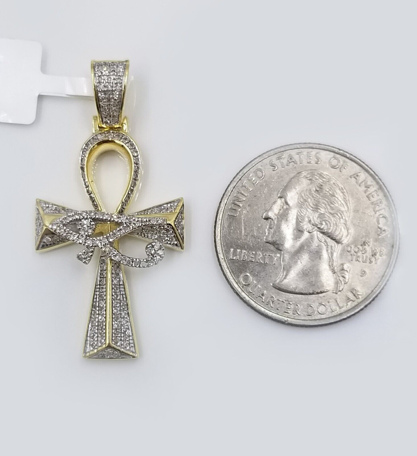 10k Real Gold Cross Evil Eye Pendant Genuine Diamonds Charm 10KT - GoldenlinQ