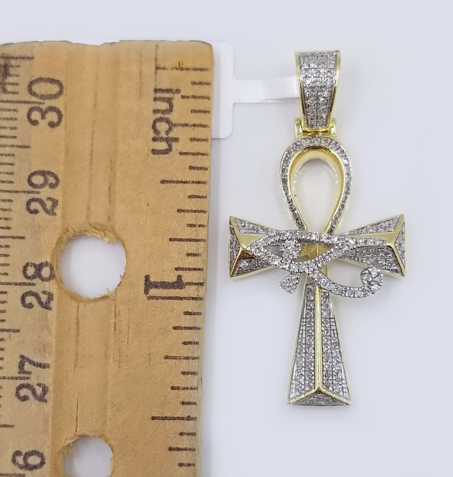 10k Real Gold Cross Evil Eye Pendant Genuine Diamonds Charm 10KT - GoldenlinQ