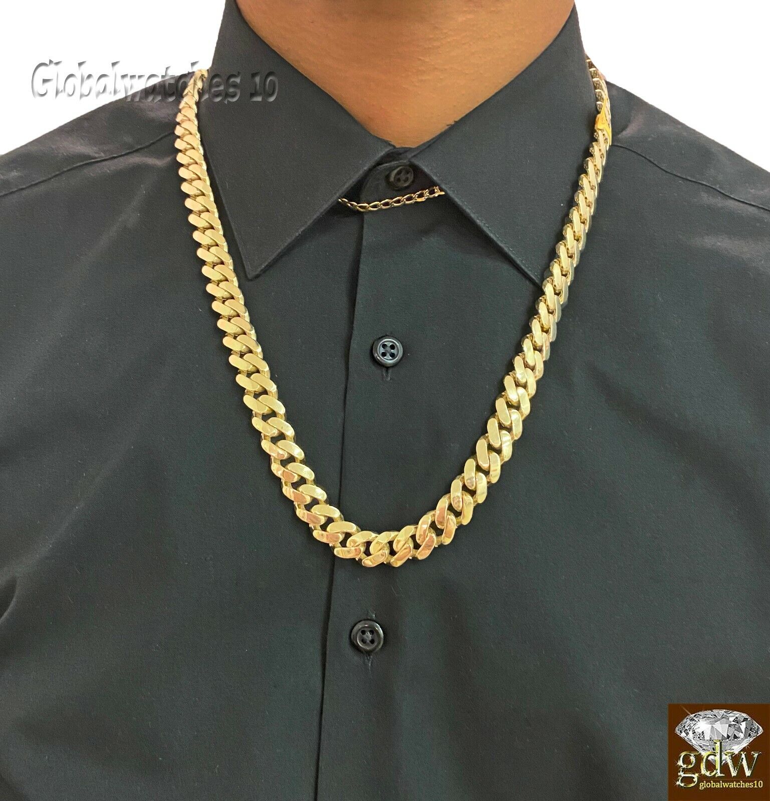 10k Real Gold Men Royal Miami Cuban Monaco Link Chain 24 inch 13.5mm THICK - GoldenlinQ