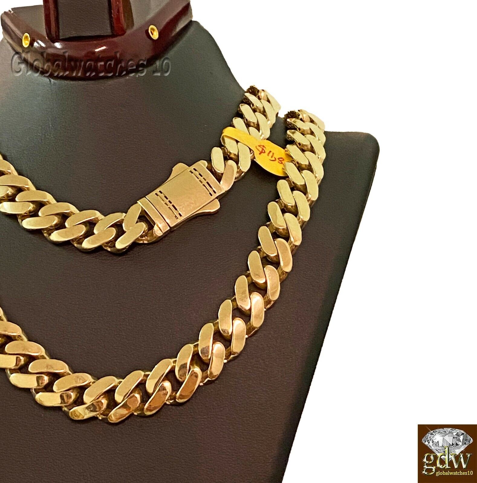 10k Real Gold Men Royal Miami Cuban Monaco Link Chain 24 inch 13.5mm THICK - GoldenlinQ