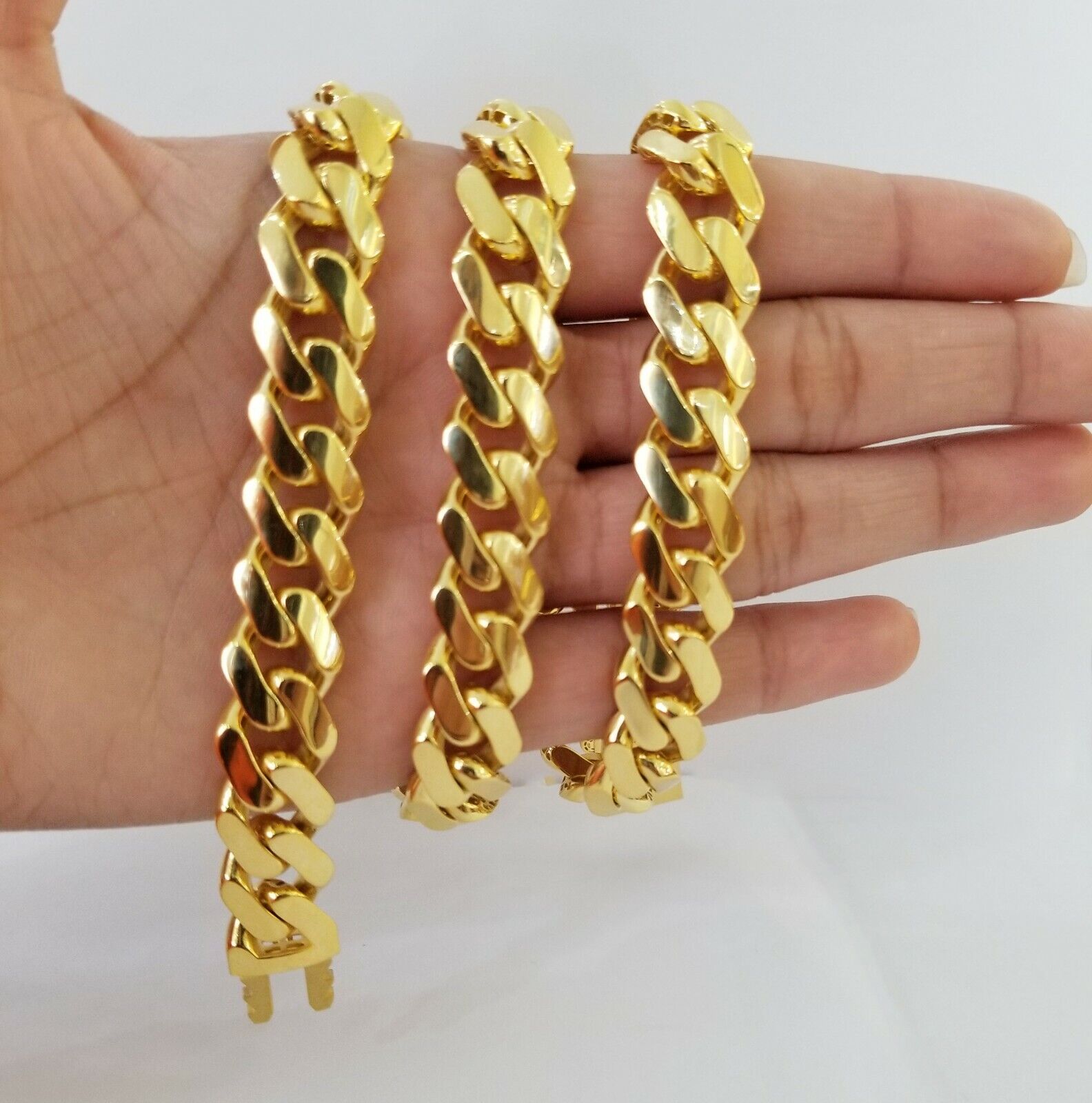 10k Real Gold Miami Cuban Link Chain Monaco 24 inch 13mm Real THICK necklace Men - GoldenlinQ