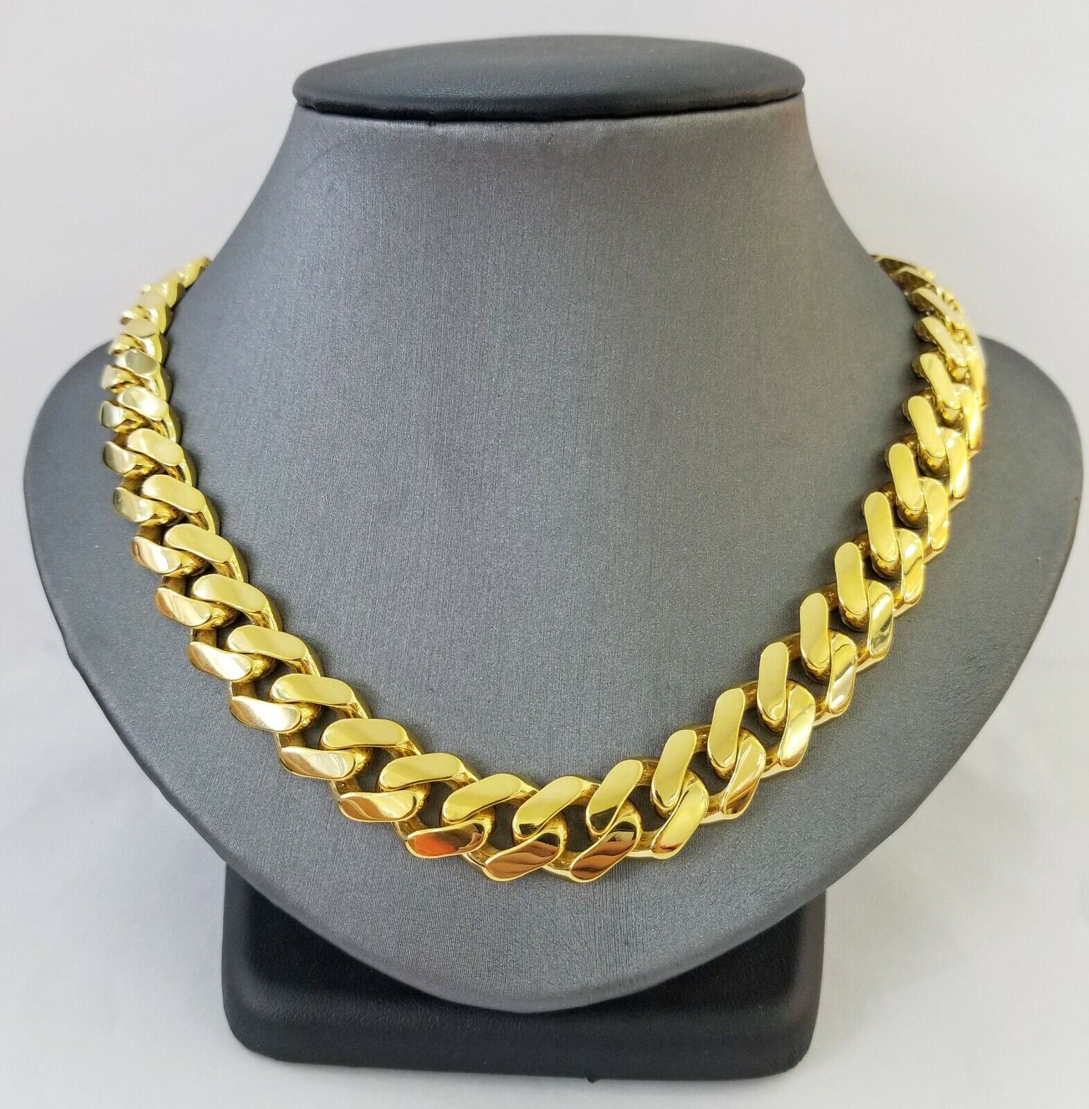 10k Real Gold Miami Cuban Link Chain Monaco 24 inch 13mm Real THICK necklace Men - GoldenlinQ