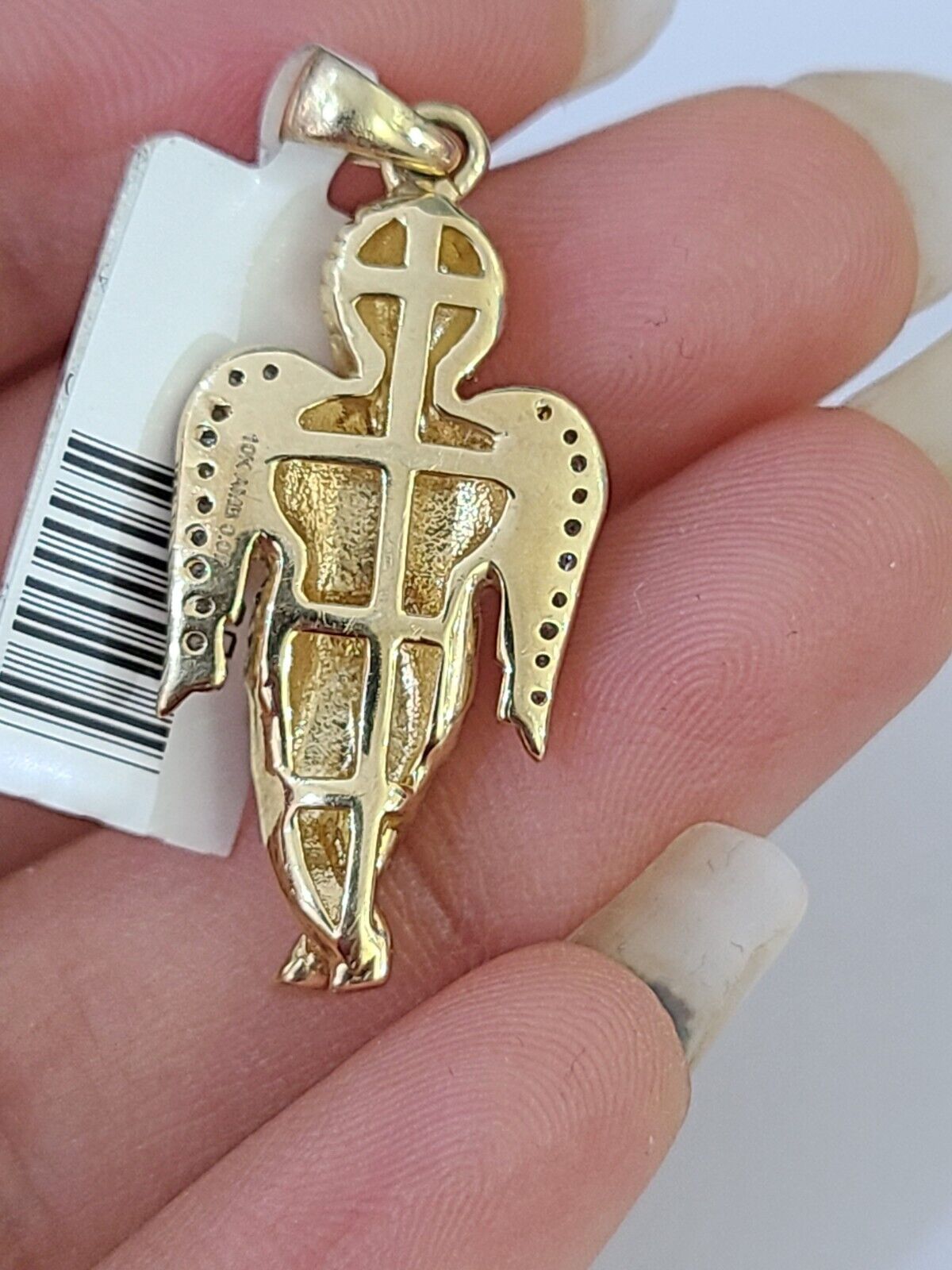 10K Real Praying Hands Charm Pendant 0.07 CT Made with Yellow Gold and Diamonds - GoldenlinQ