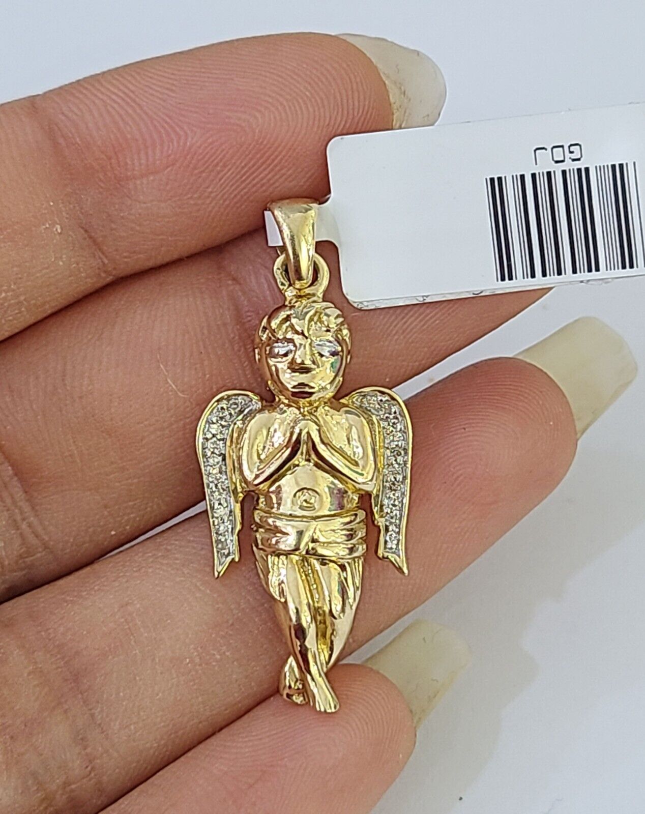 10K Real Praying Hands Charm Pendant 0.07 CT Made with Yellow Gold and Diamonds - GoldenlinQ
