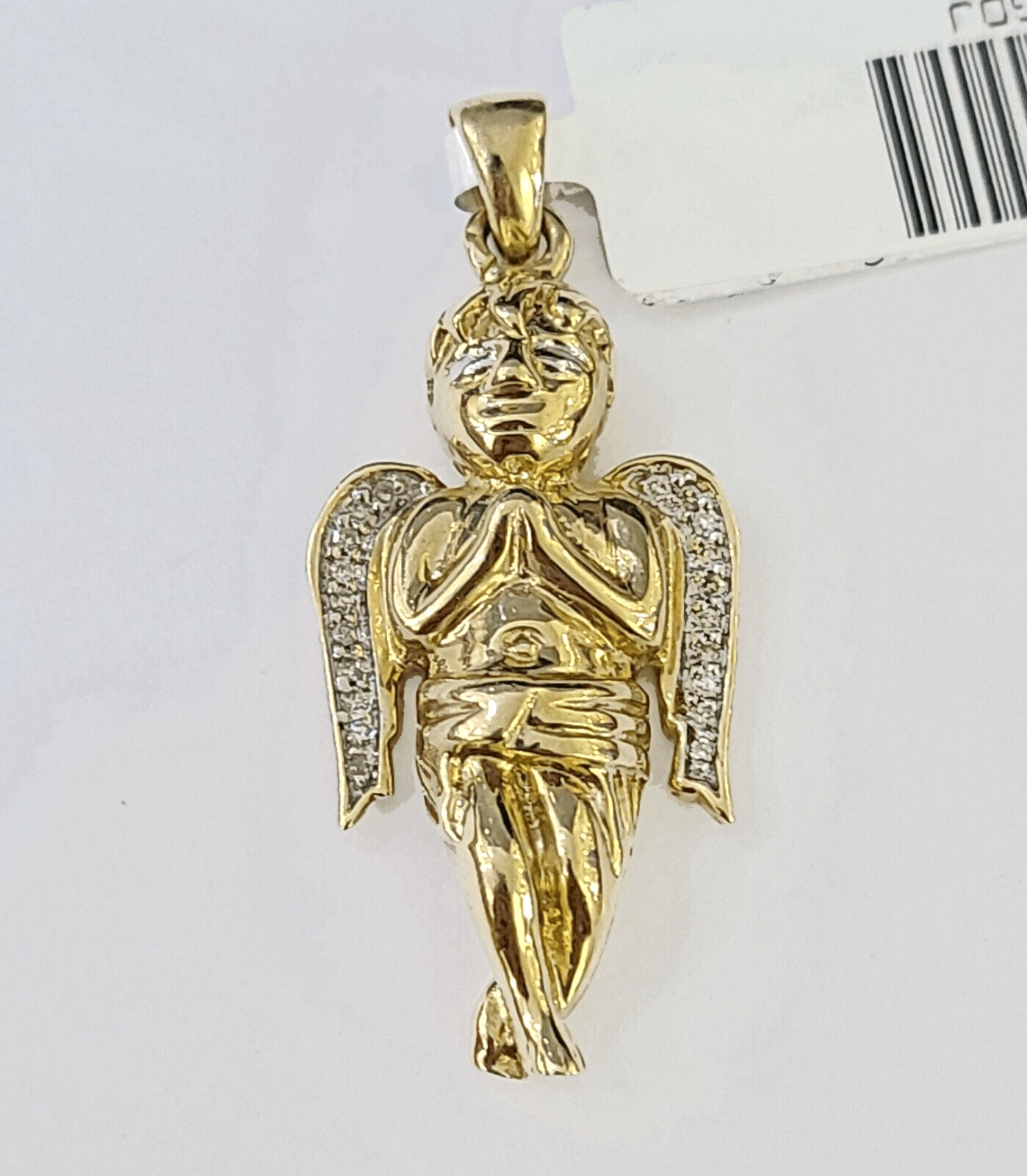 10K Real Praying Hands Charm Pendant 0.07 CT Made with Yellow Gold and Diamonds - GoldenlinQ