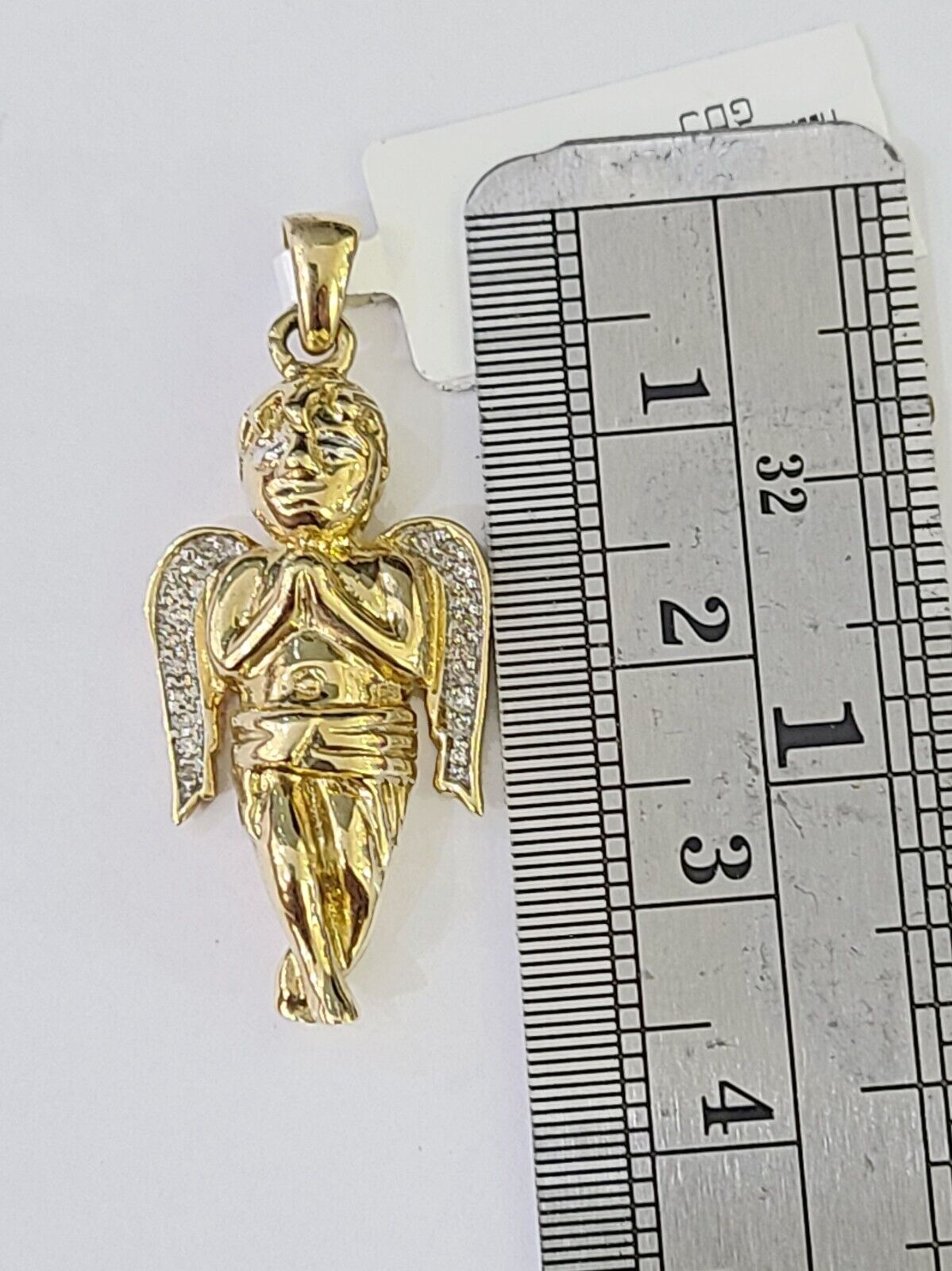 10K Real Praying Hands Charm Pendant 0.07 CT Made with Yellow Gold and Diamonds - GoldenlinQ
