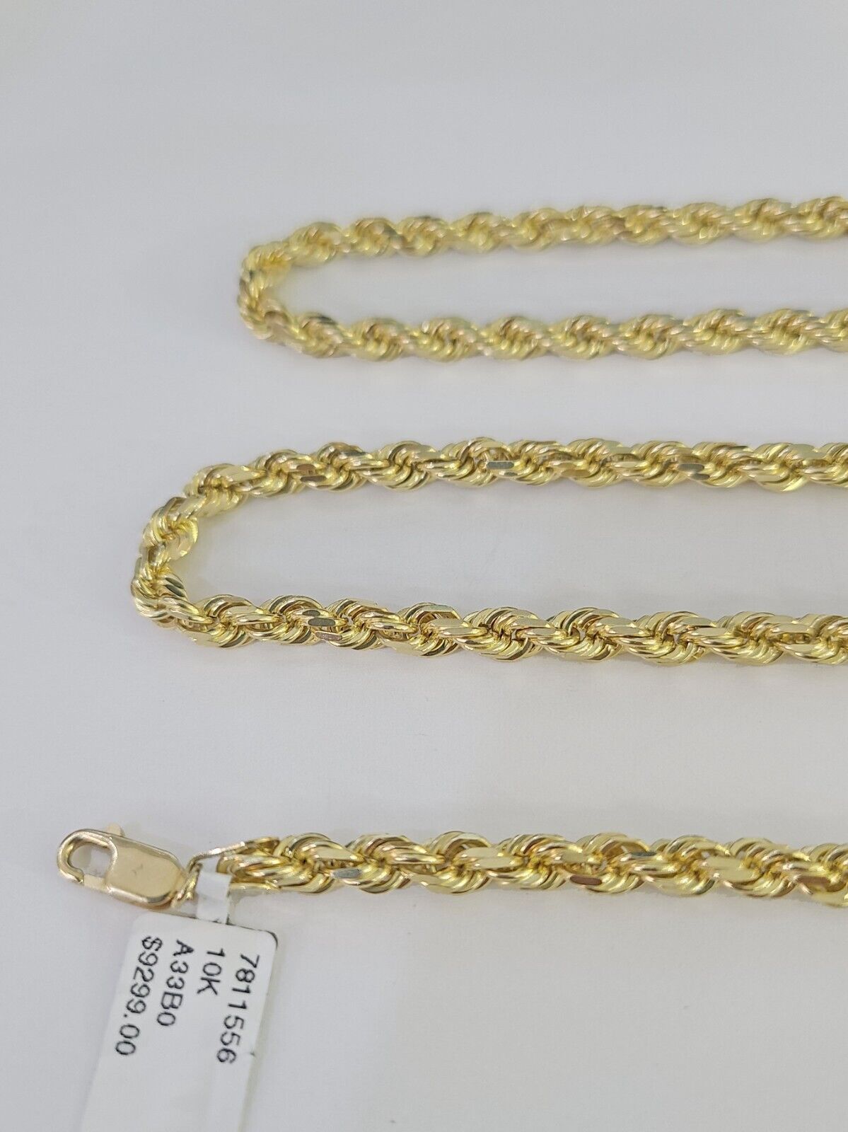 10k Real Solid Rope Chain Yellow Gold Women Men Diamond Cut 4mm 20 Inches - GoldenlinQ