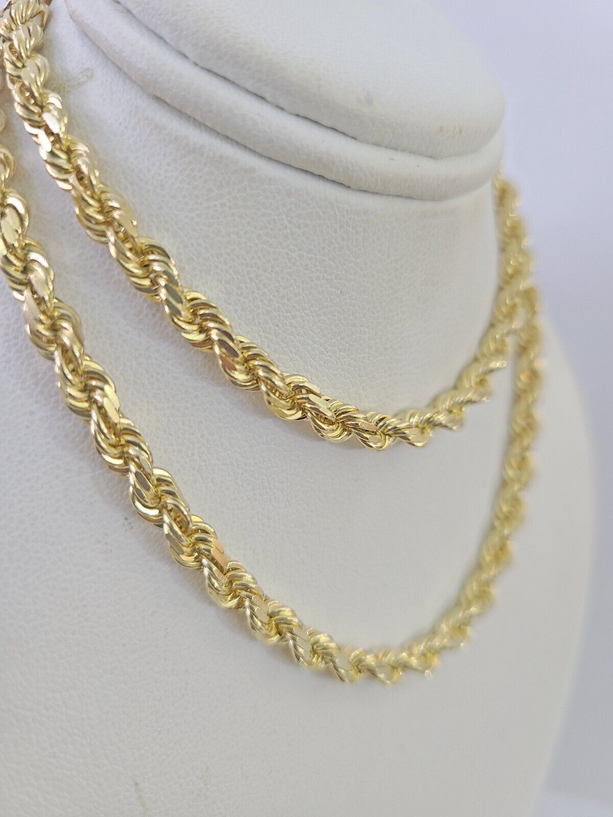 10k Real Solid Rope Chain Yellow Gold Women Men Diamond Cut 4mm 20 Inches - GoldenlinQ