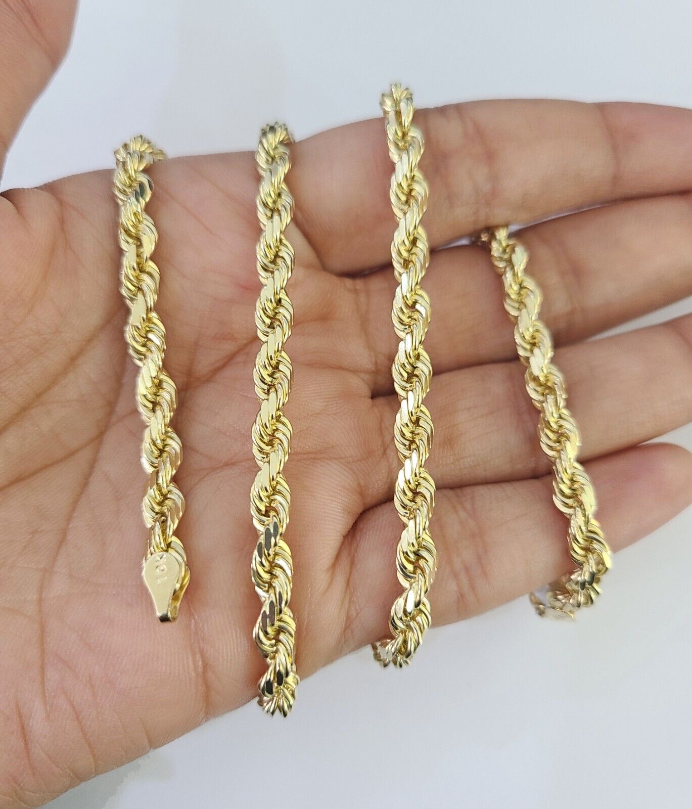 10k Real Solid Rope Chain Yellow Gold Women Men Diamond Cut 4mm 20 Inches - GoldenlinQ