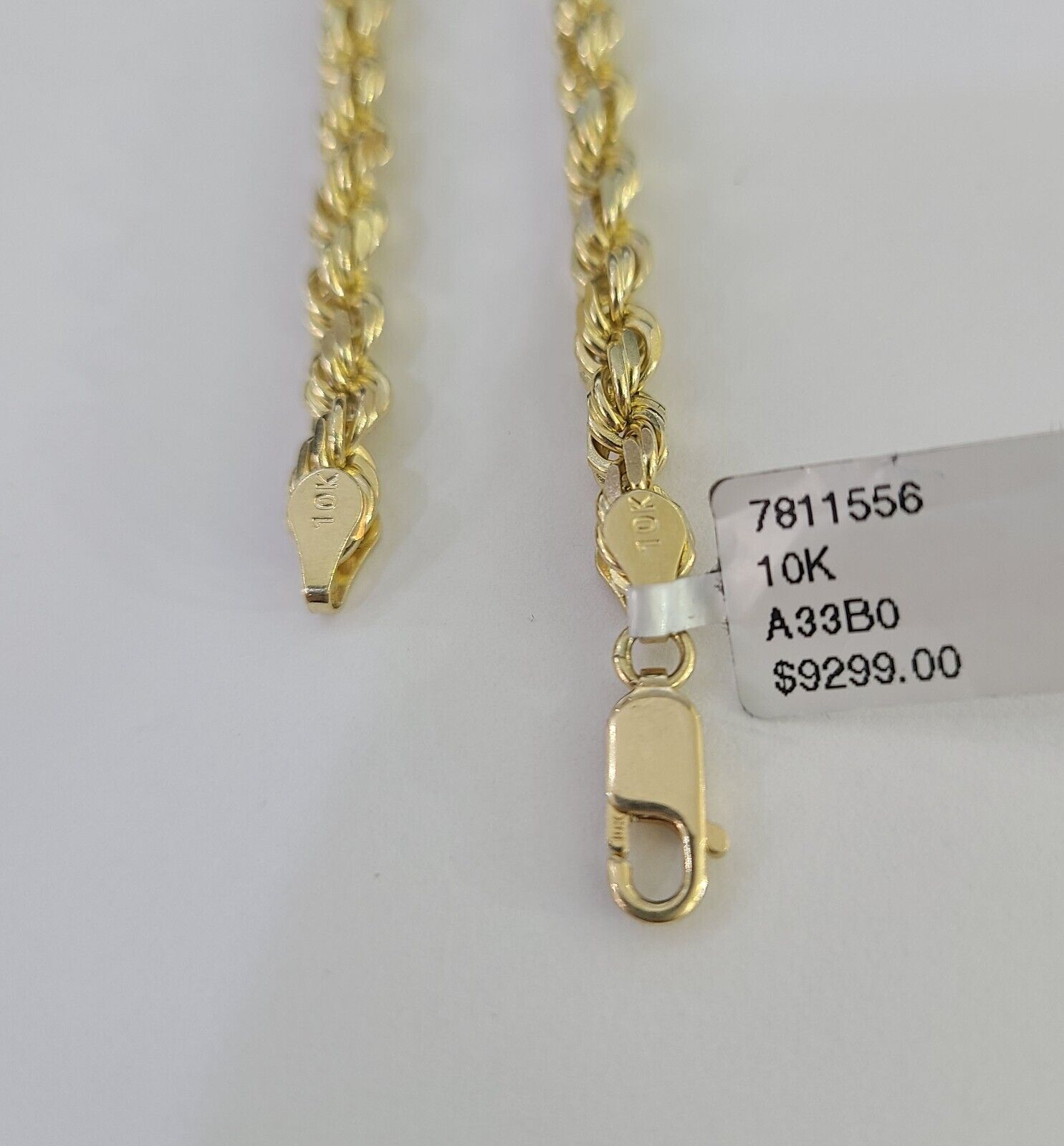 10k Real Solid Rope Chain Yellow Gold Women Men Diamond Cut 4mm 20 Inches - GoldenlinQ