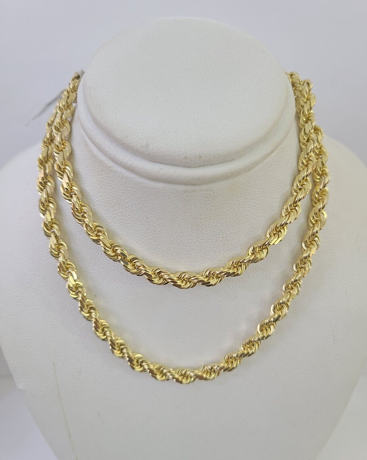 10k Real Solid Rope Chain Yellow Gold Women Men Diamond Cut 4mm 20 Inches - GoldenlinQ