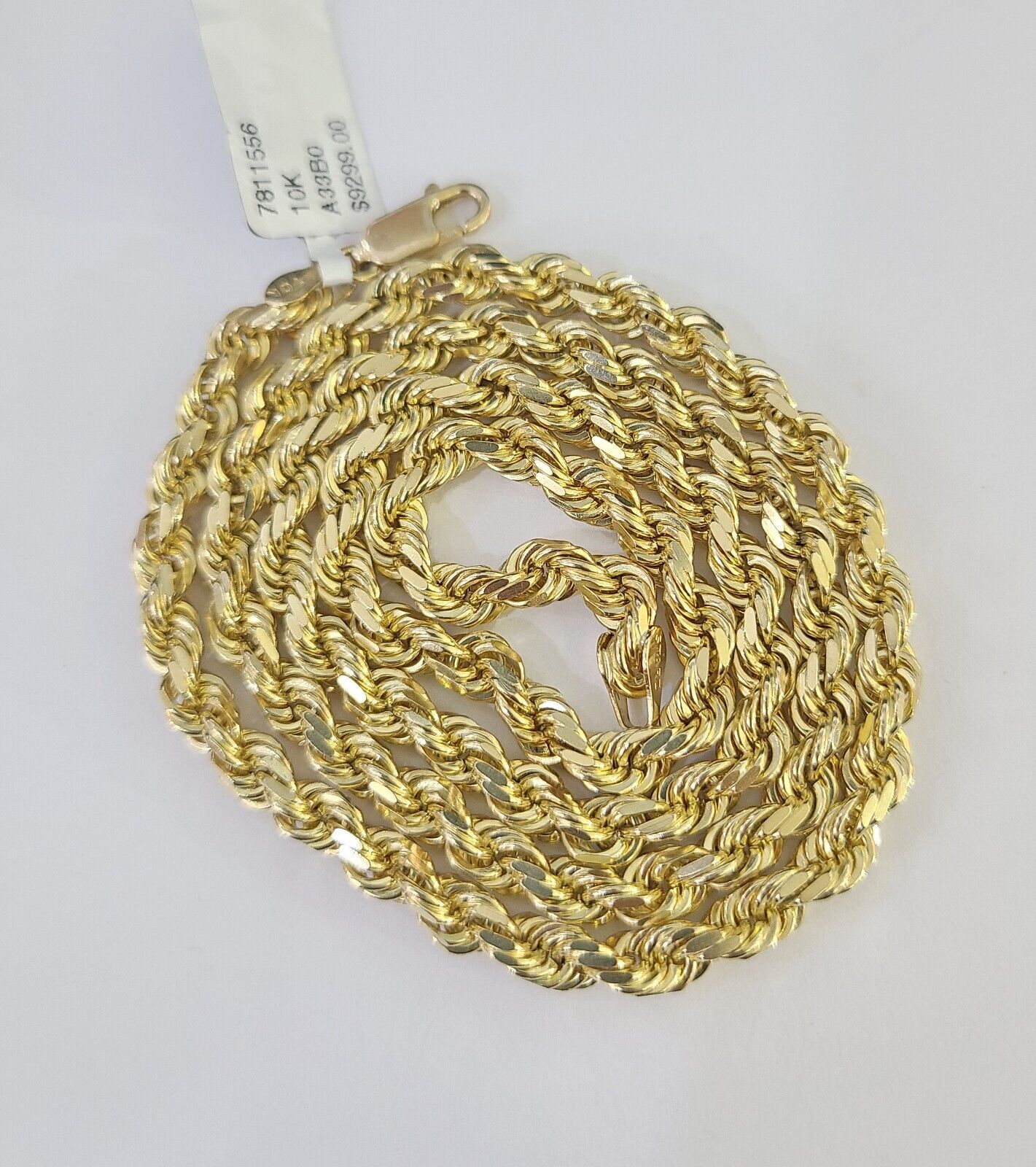10k Real Solid Rope Chain Yellow Gold Women Men Diamond Cut 4mm 20 Inches - GoldenlinQ