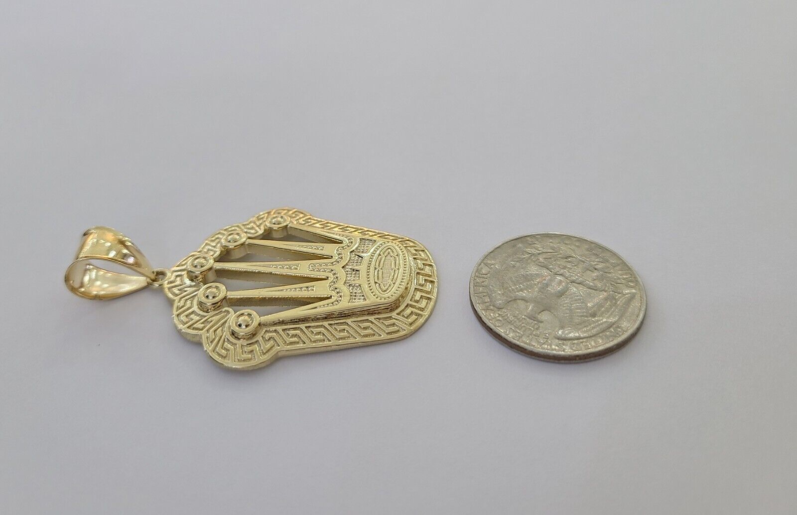 10K Real Yellow Gold Crown Charm Pendant Gold Royal Crown 2" Inch 10kt - GoldenlinQ