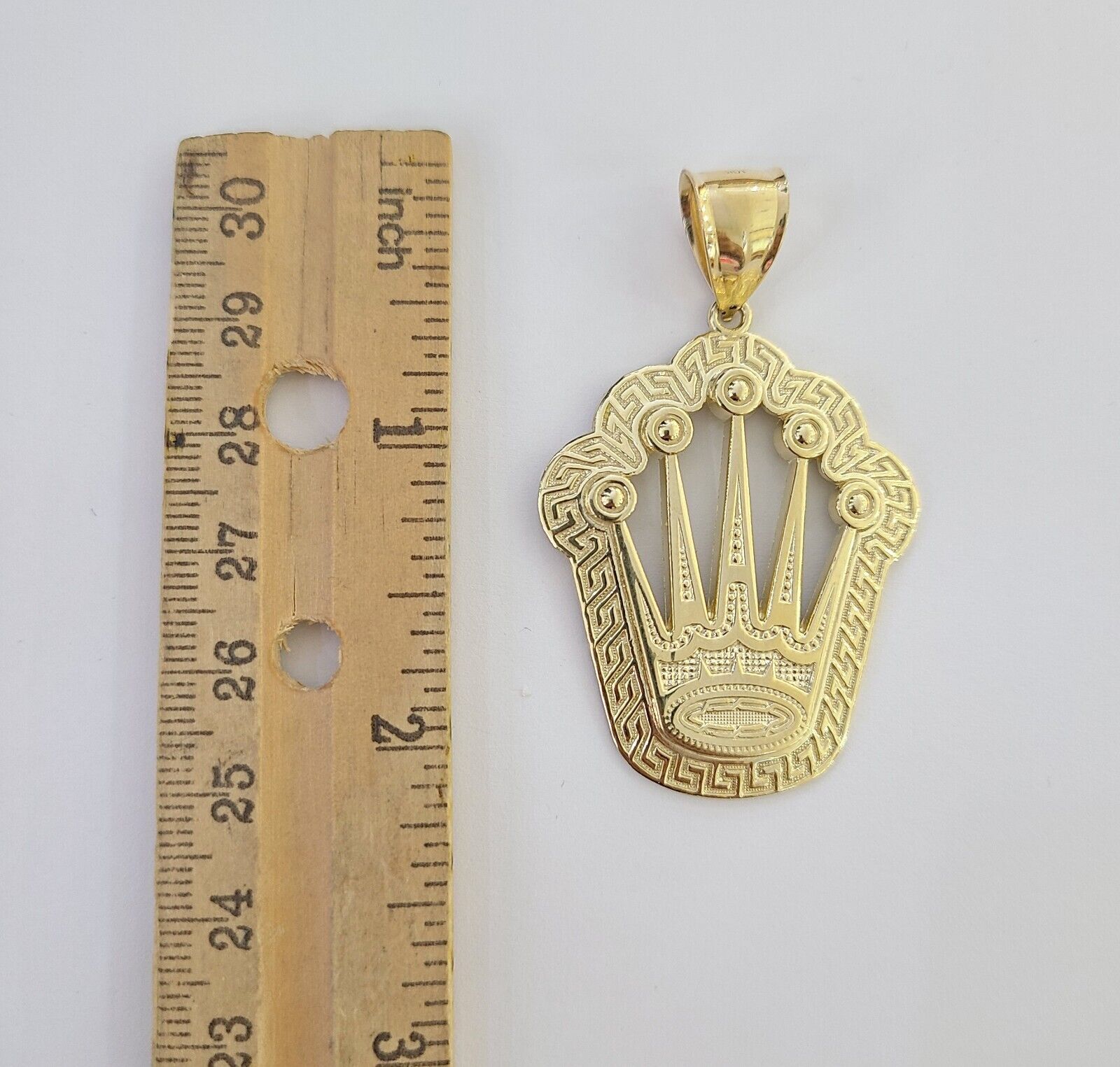 10K Real Yellow Gold Crown Charm Pendant Gold Royal Crown 2" Inch 10kt - GoldenlinQ