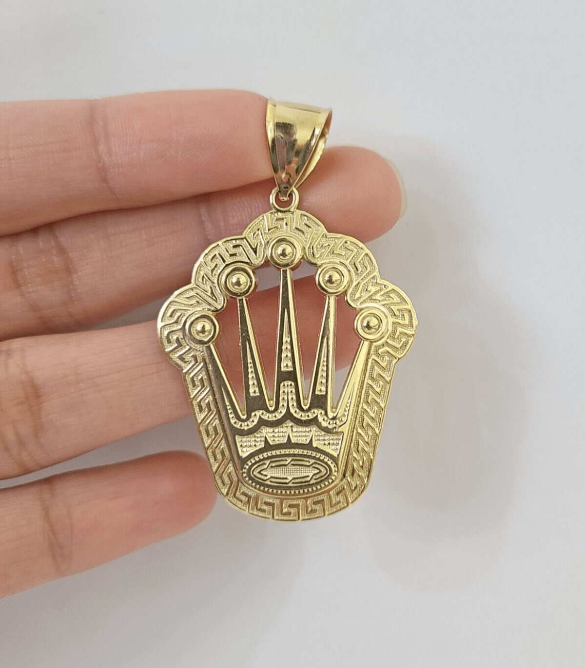 10K Real Yellow Gold Crown Charm Pendant Gold Royal Crown 2" Inch 10kt - GoldenlinQ