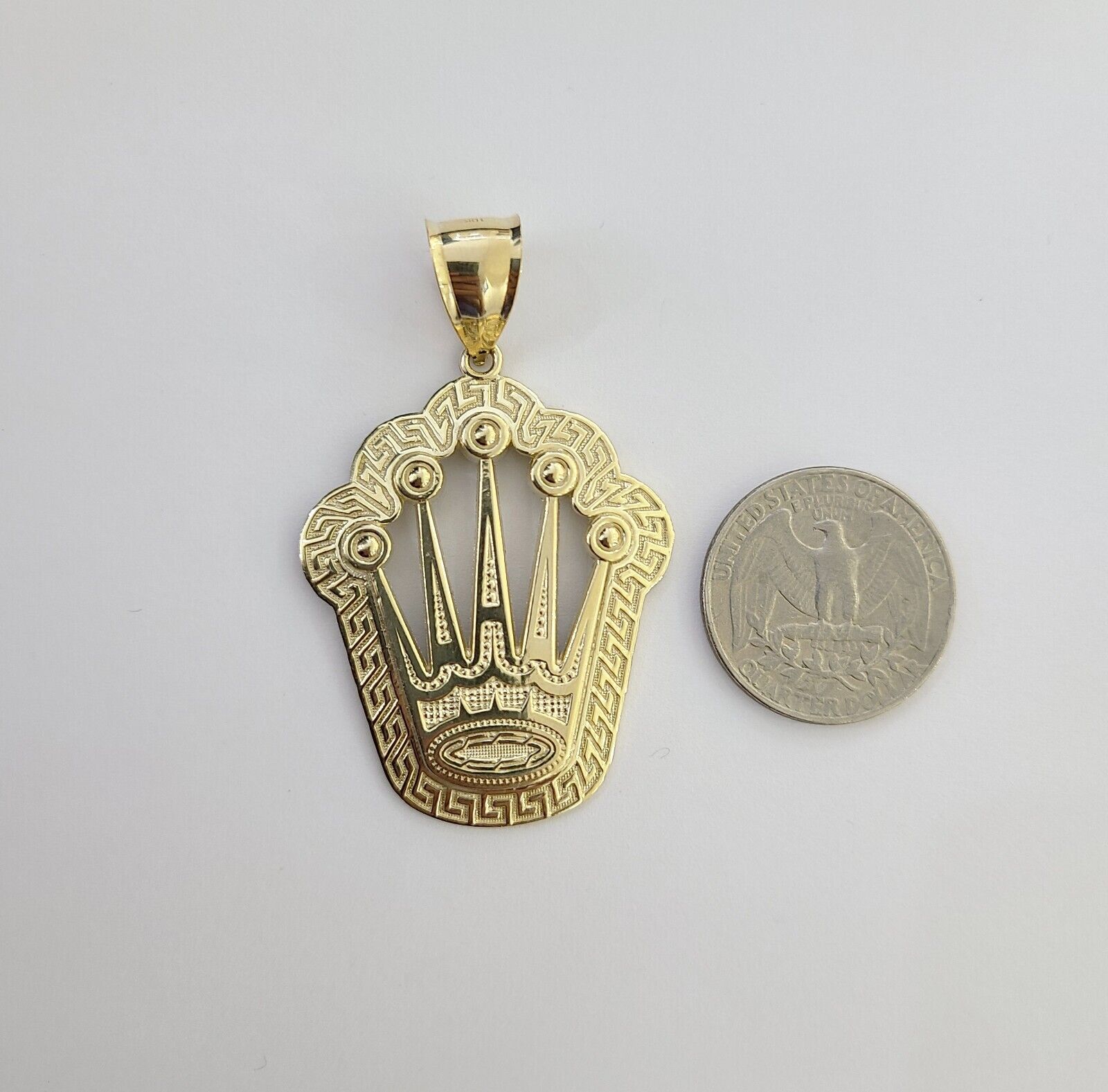 10K Real Yellow Gold Crown Charm Pendant Gold Royal Crown 2" Inch 10kt - GoldenlinQ