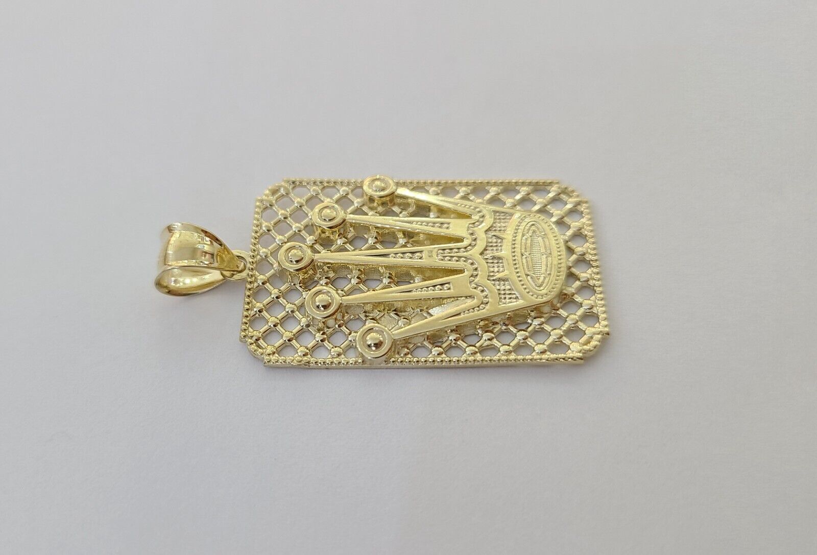10K Real Yellow Gold Crown Charm Pendant Square Shaped Crown Gold 10kt - GoldenlinQ