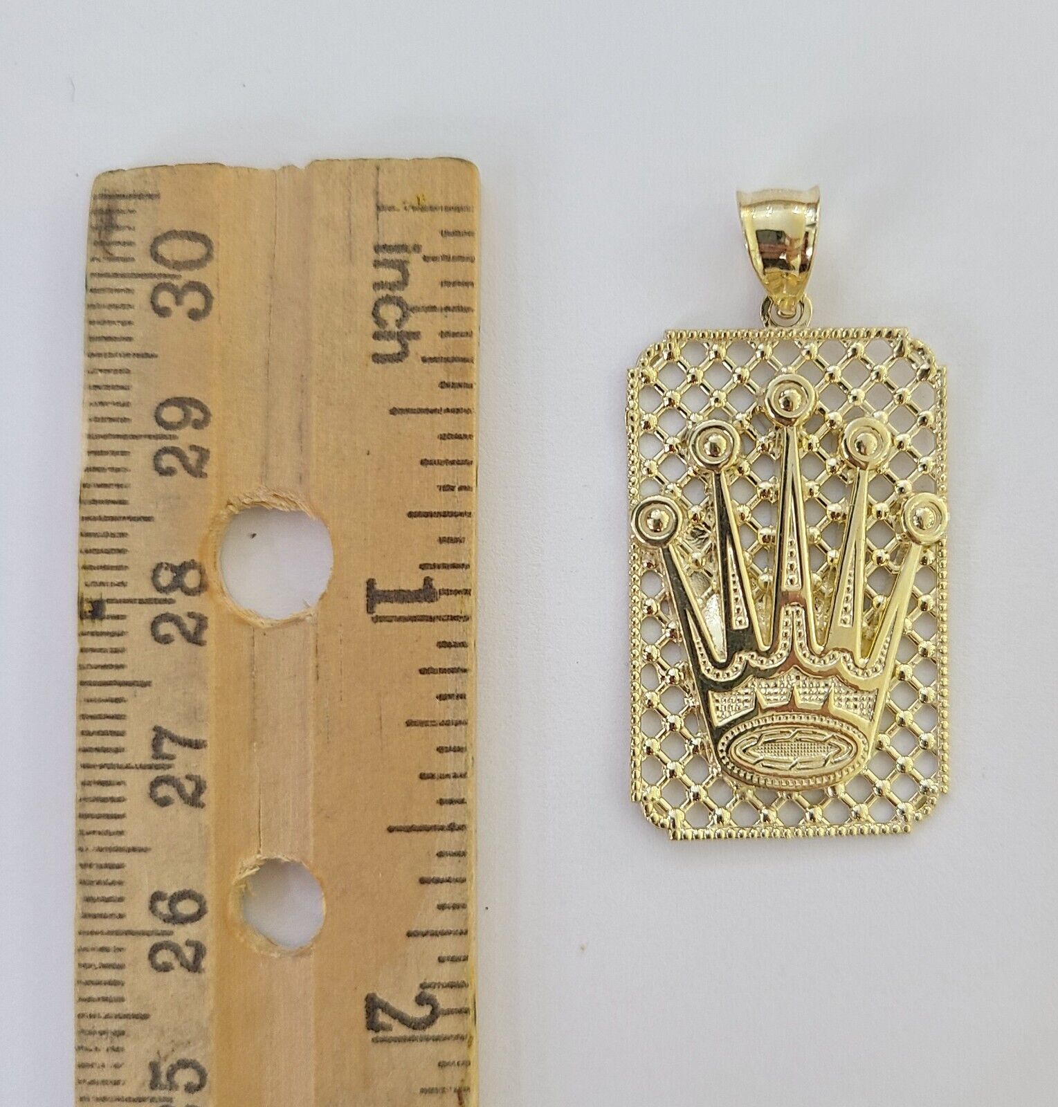 10K Real Yellow Gold Crown Charm Pendant Square Shaped Crown Gold 10kt - GoldenlinQ