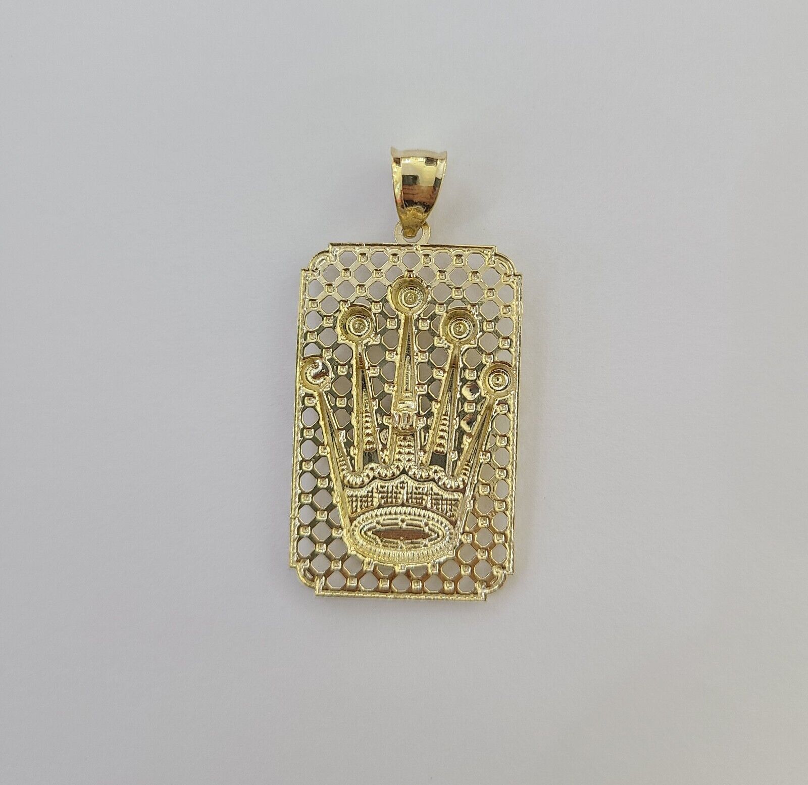 10K Real Yellow Gold Crown Charm Pendant Square Shaped Crown Gold 10kt - GoldenlinQ