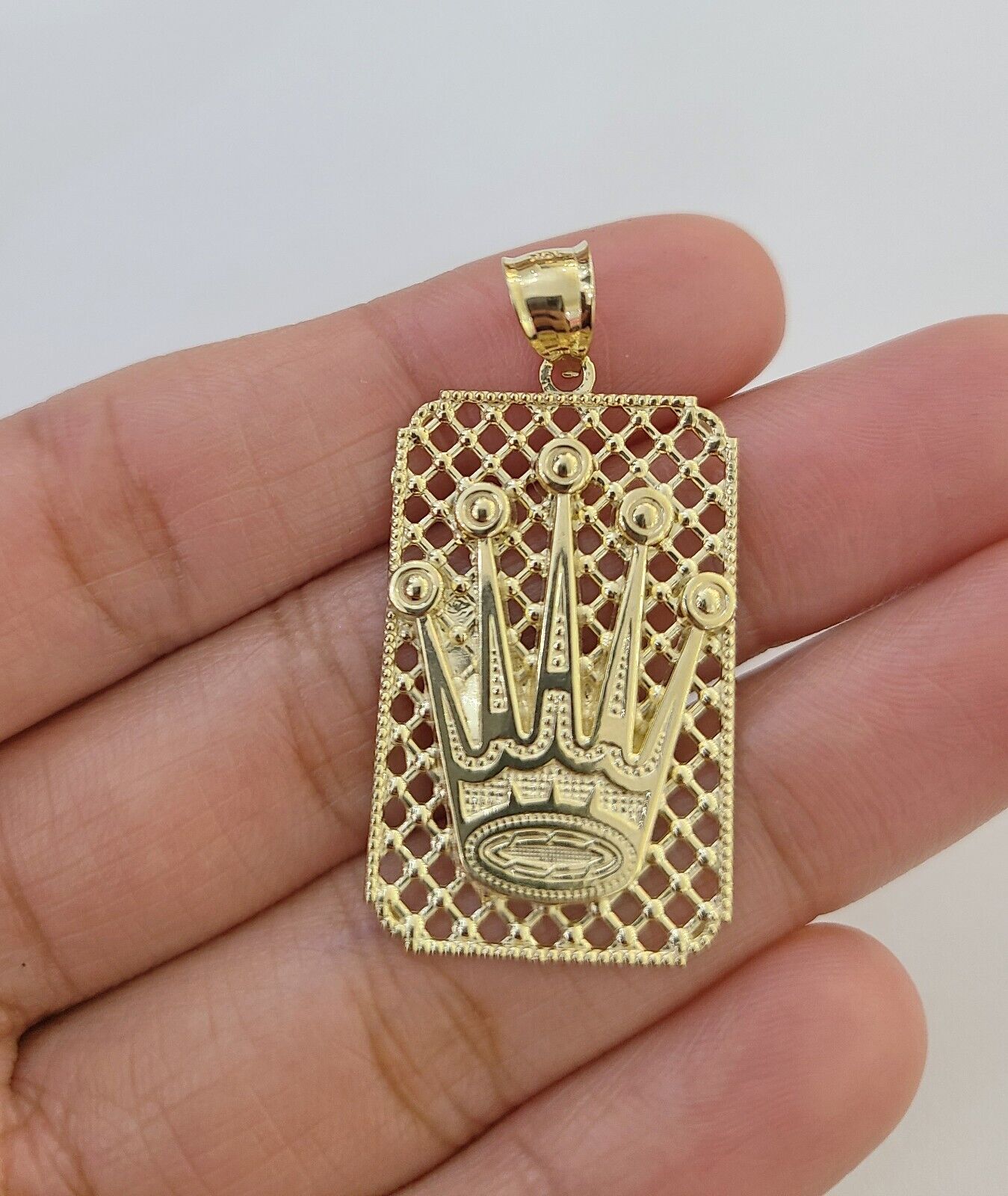 10K Real Yellow Gold Crown Charm Pendant Square Shaped Crown Gold 10kt - GoldenlinQ