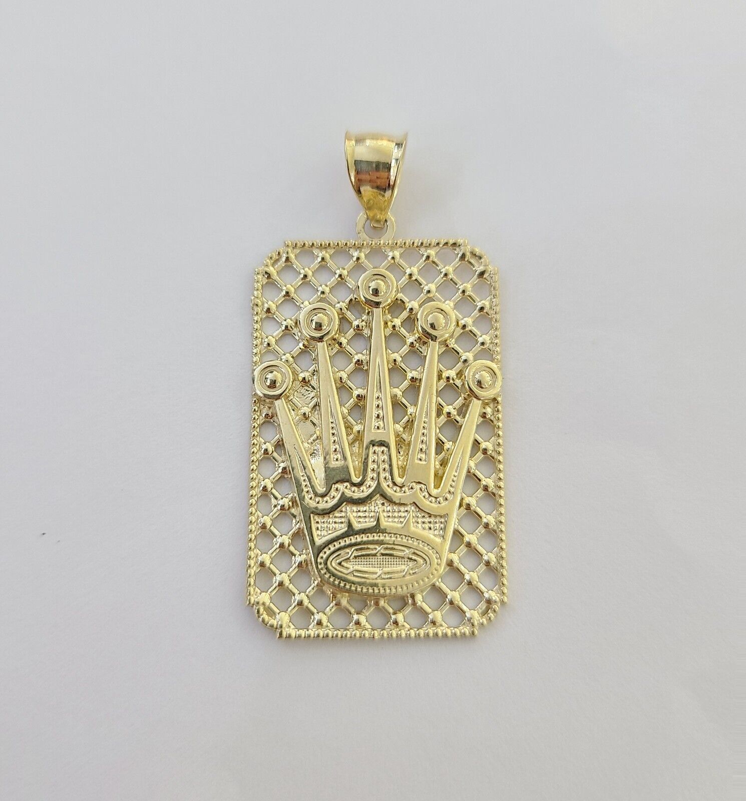 10K Real Yellow Gold Crown Charm Pendant Square Shaped Crown Gold 10kt - GoldenlinQ