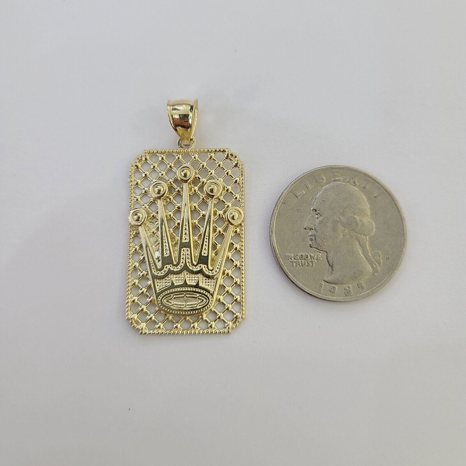 10K Real Yellow Gold Crown Charm Pendant Square Shaped Crown Gold 10kt - GoldenlinQ