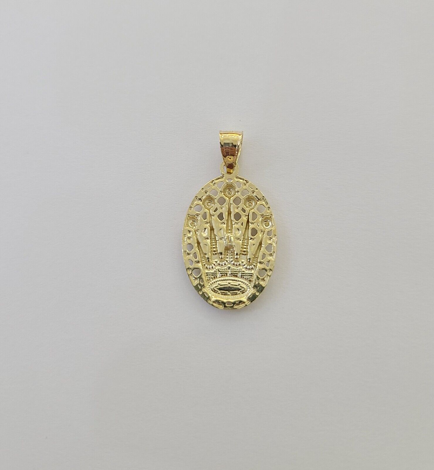 10K Real Yellow Gold Crown Circular Charm Pendant Gold 10kt - GoldenlinQ