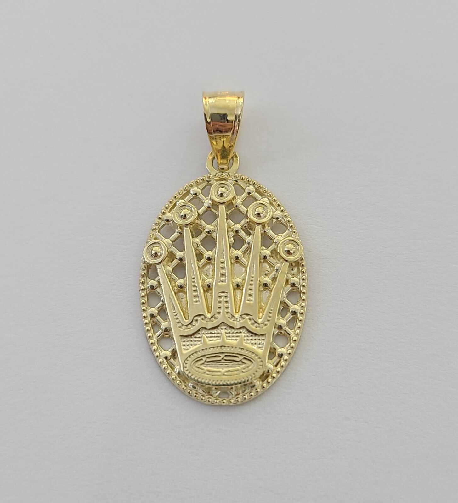 10K Real Yellow Gold Crown Circular Charm Pendant Gold 10kt - GoldenlinQ