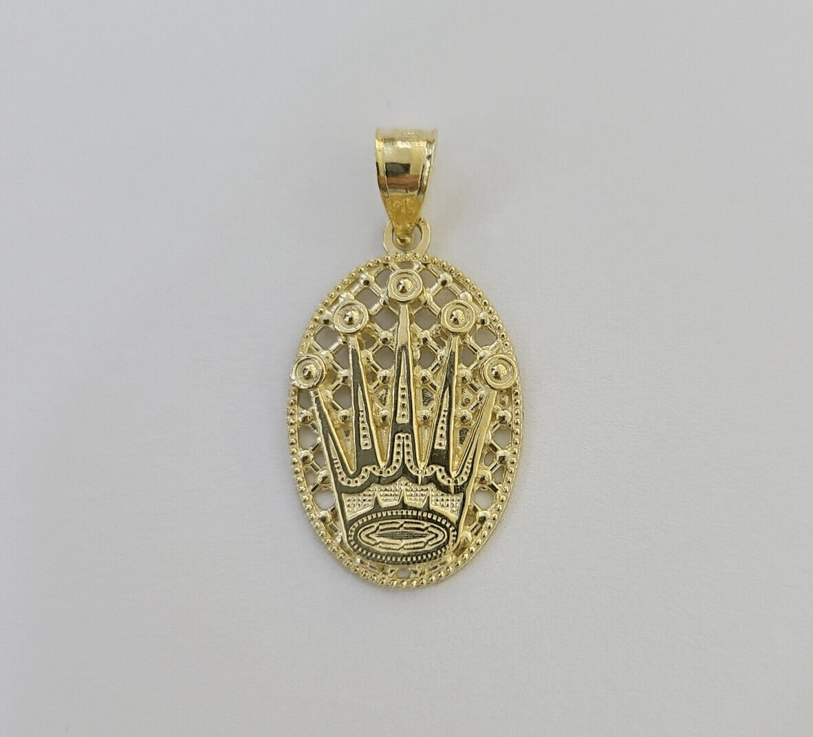 10K Real Yellow Gold Crown Circular Charm Pendant Gold 10kt - GoldenlinQ