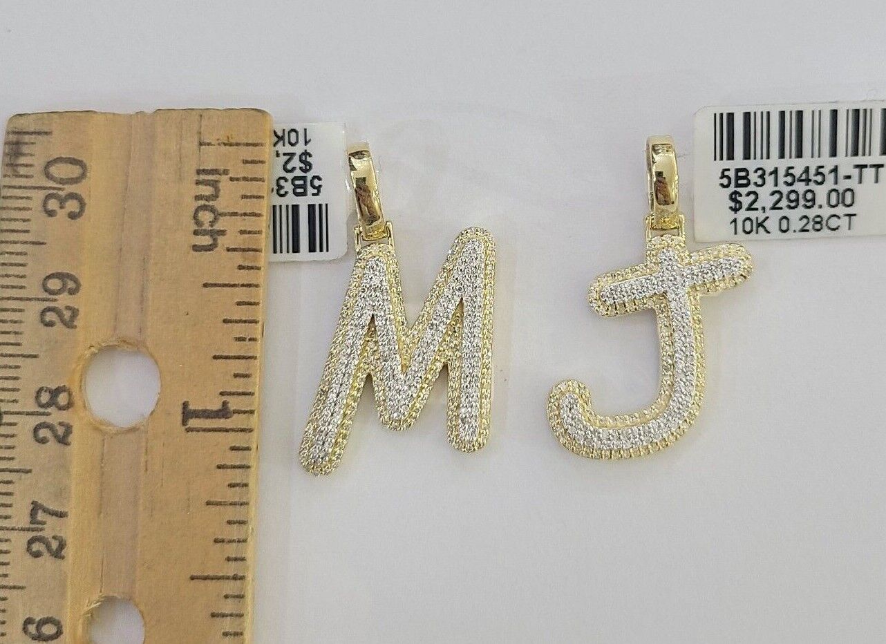10k Real Yellow Gold Genuine Diamond Initial A - Z Alphabet Charm Pendent - GoldenlinQ