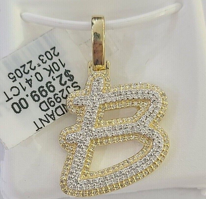 10k Real Yellow Gold Genuine Diamond Initial A - Z Alphabet Charm Pendent - GoldenlinQ