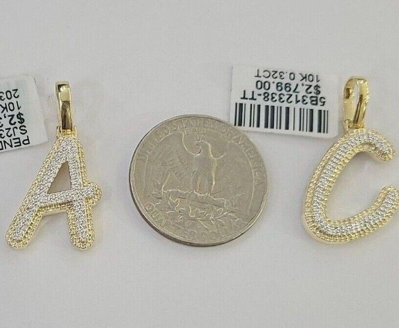 10k Real Yellow Gold Genuine Diamond Initial A - Z Alphabet Charm Pendent - GoldenlinQ
