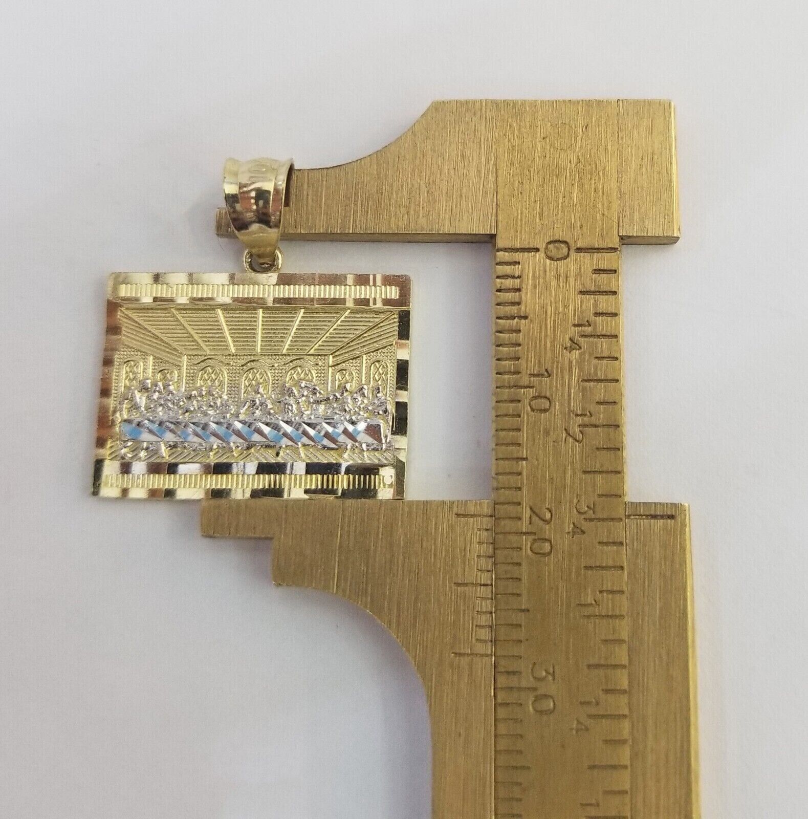 10k Real Yellow Gold Last Supper Charm Pendant Diamond cuts Design Men/Women - GoldenlinQ