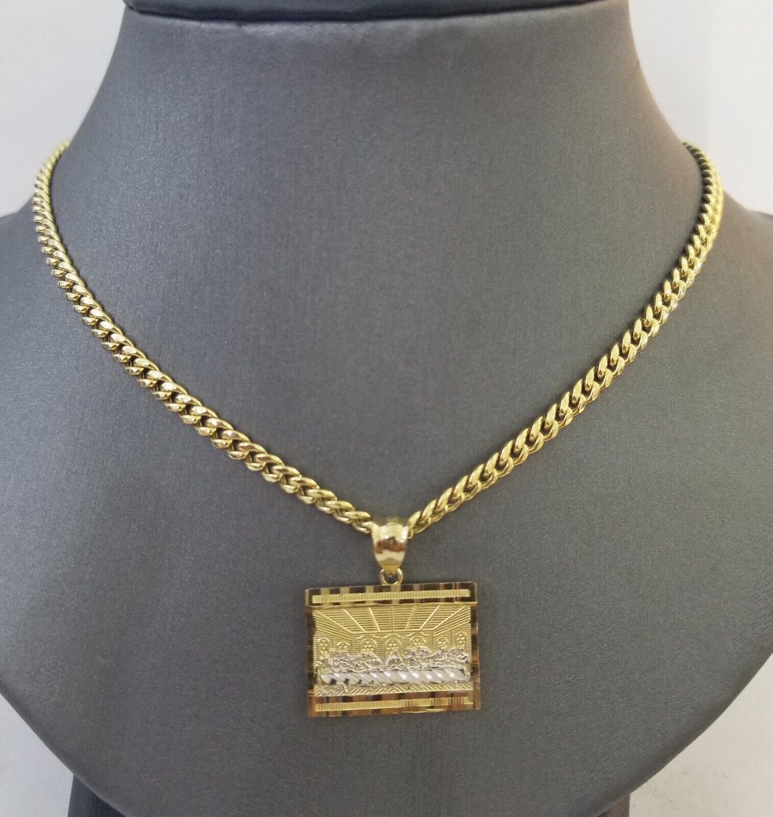 10k Real Yellow Gold Last Supper Charm Pendant Diamond cuts Design Men/Women - GoldenlinQ