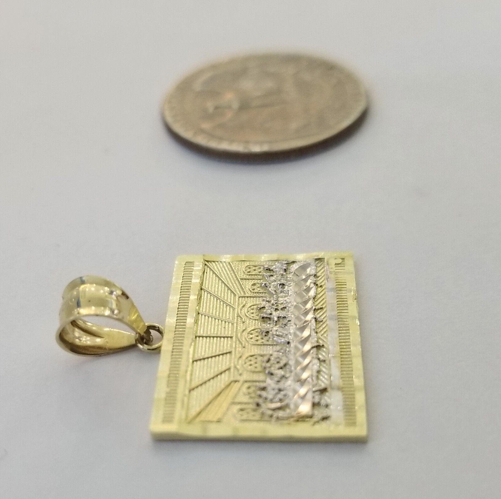 10k Real Yellow Gold Last Supper Charm Pendant Diamond cuts Design Men/Women - GoldenlinQ