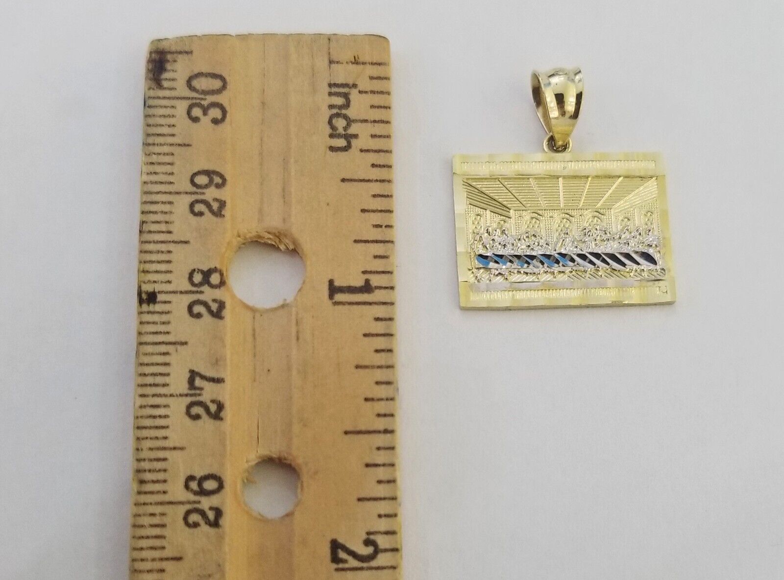 10k Real Yellow Gold Last Supper Charm Pendant Diamond cuts Design Men/Women - GoldenlinQ