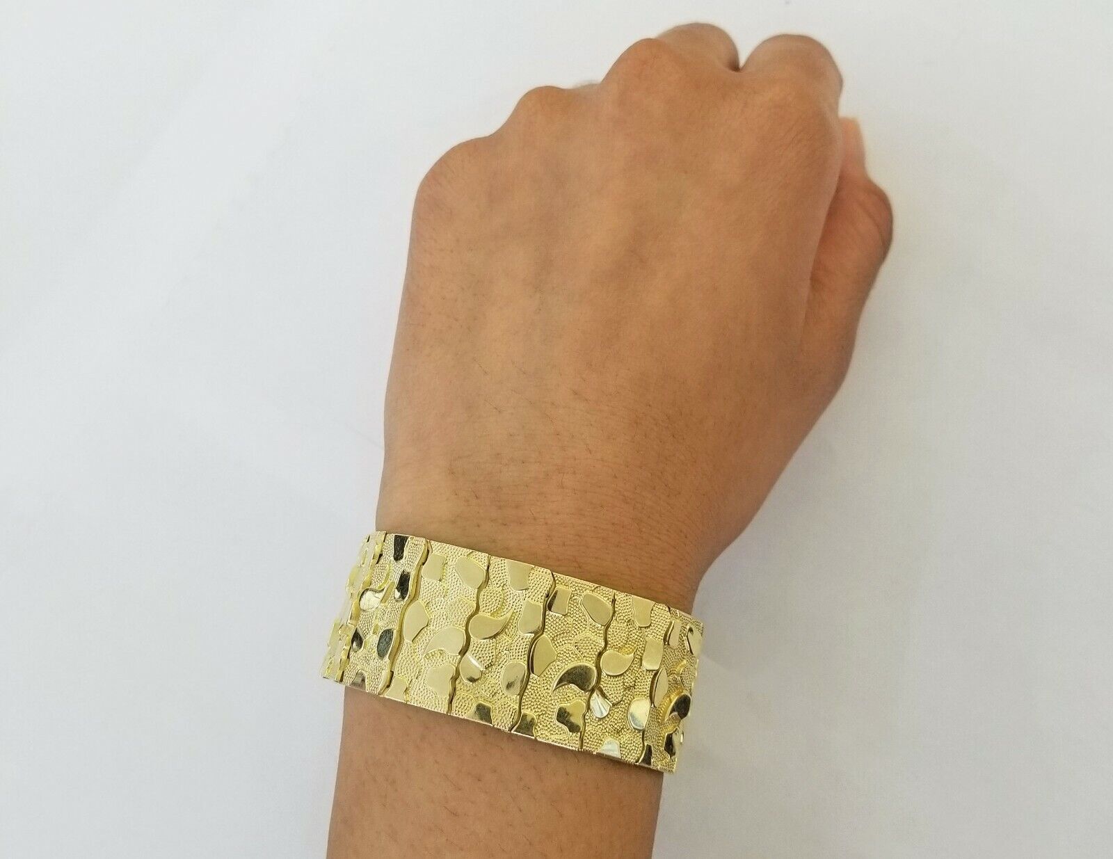 10K REAL Yellow Gold Nugget Bracelet 9" Inch 22mm Mens Thick Bracelet 10kt - GoldenlinQ