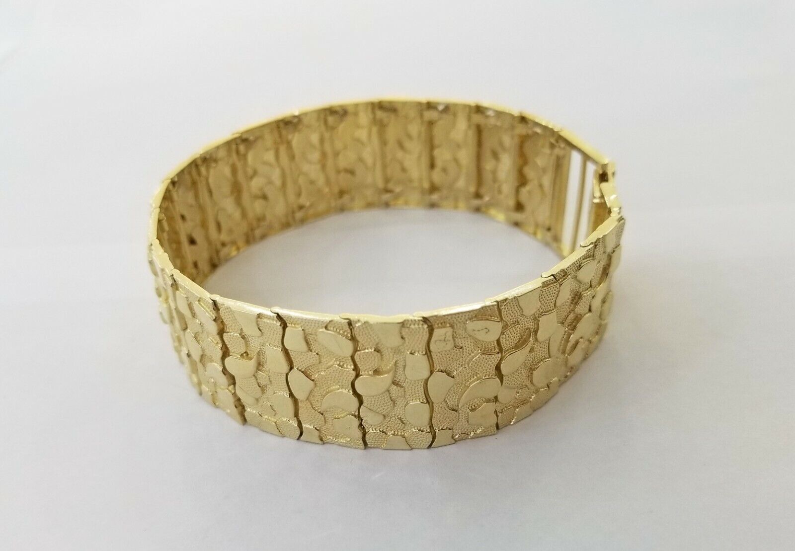 10K REAL Yellow Gold Nugget Bracelet 9" Inch 22mm Mens Thick Bracelet 10kt - GoldenlinQ