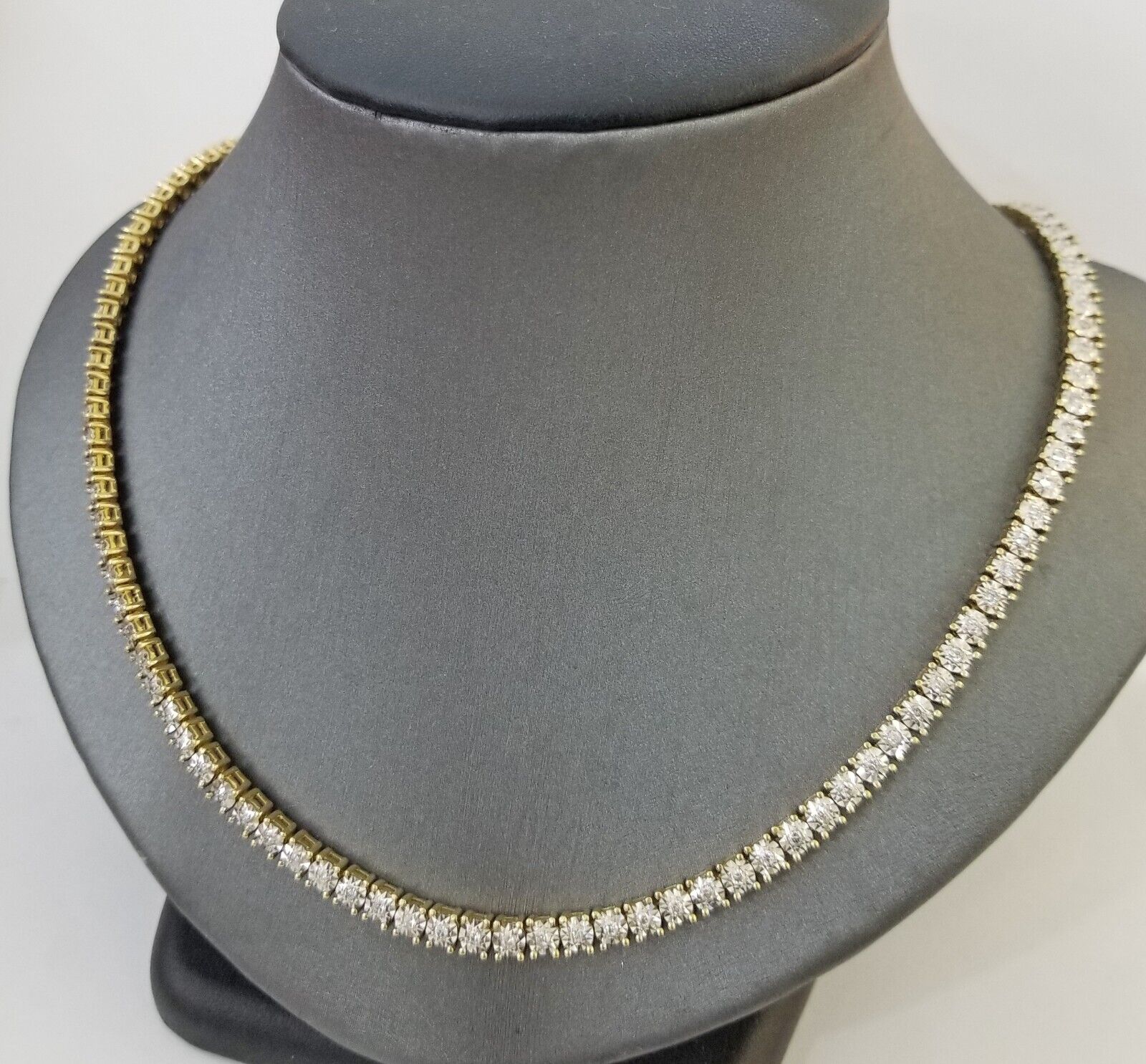 10k Real Yellow Gold Real Diamond Tennis Chain Necklace 2.57CT 22" Inch - GoldenlinQ