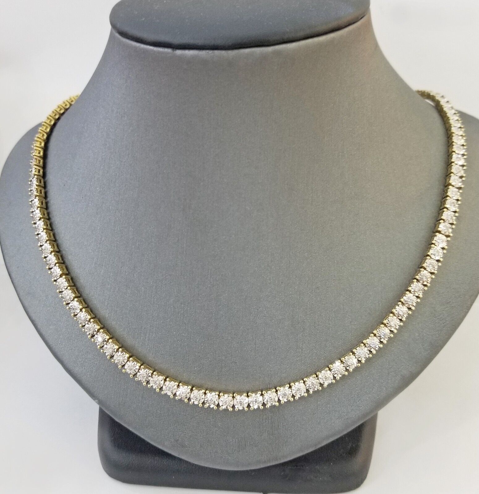 10k Real Yellow Gold Real Diamond Tennis Chain Necklace 2.57CT 22" Inch - GoldenlinQ