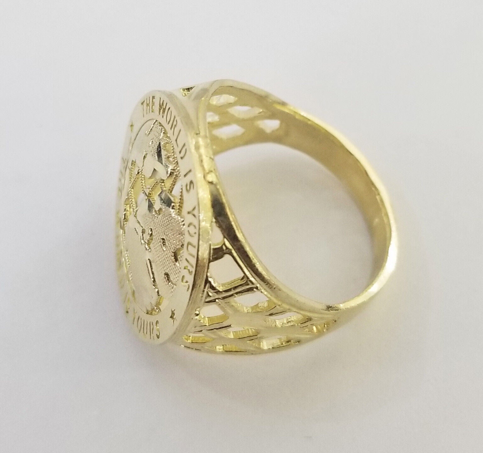 10k Real Yellow Gold The World is Yours Map Ring Men Sizable Band - GoldenlinQ