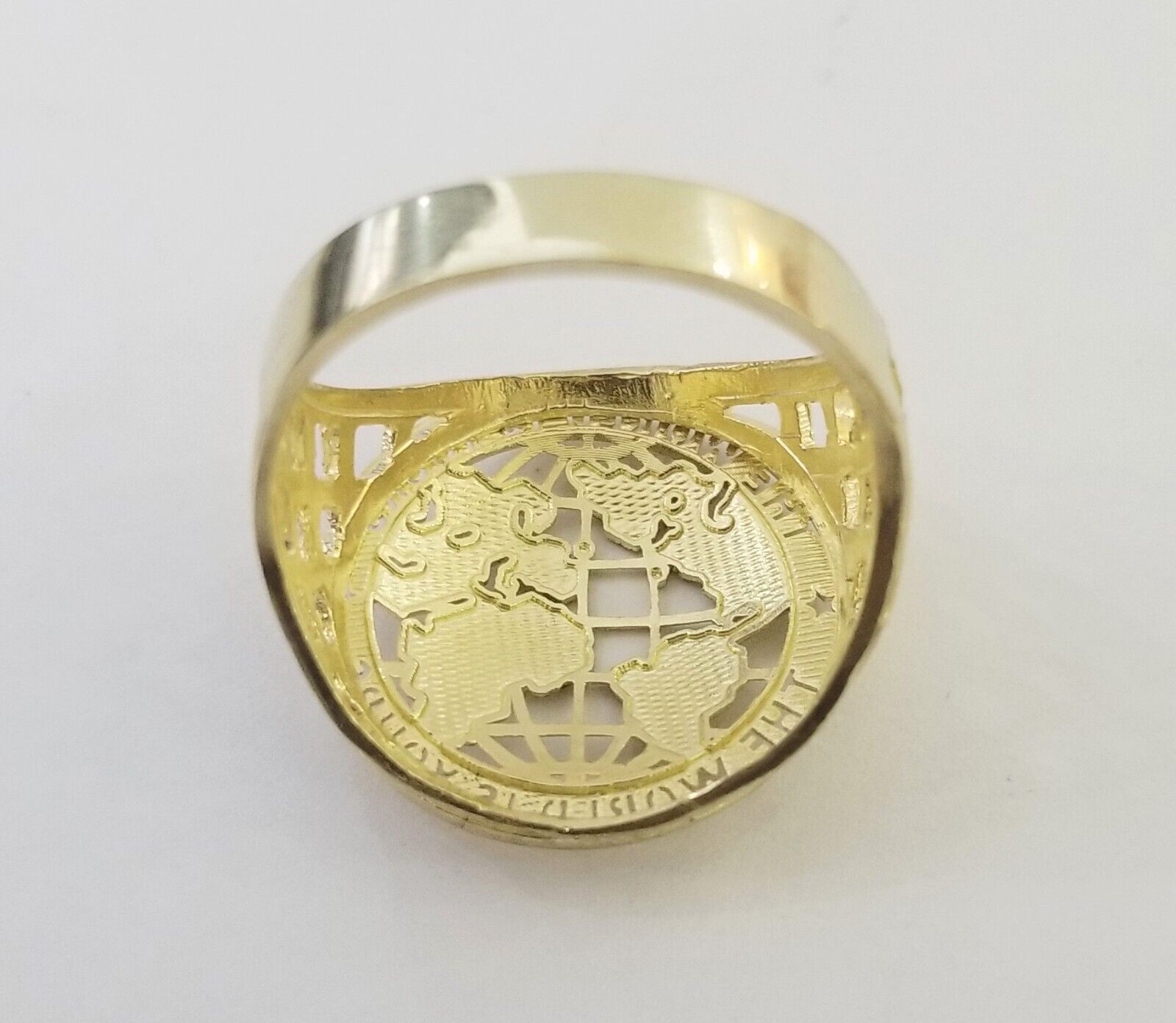 10k Real Yellow Gold The World is Yours Map Ring Men Sizable Band - GoldenlinQ