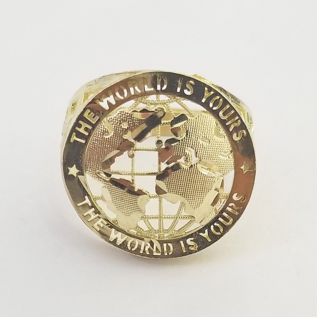 10k Real Yellow Gold The World is Yours Map Ring Men Sizable Band - GoldenlinQ