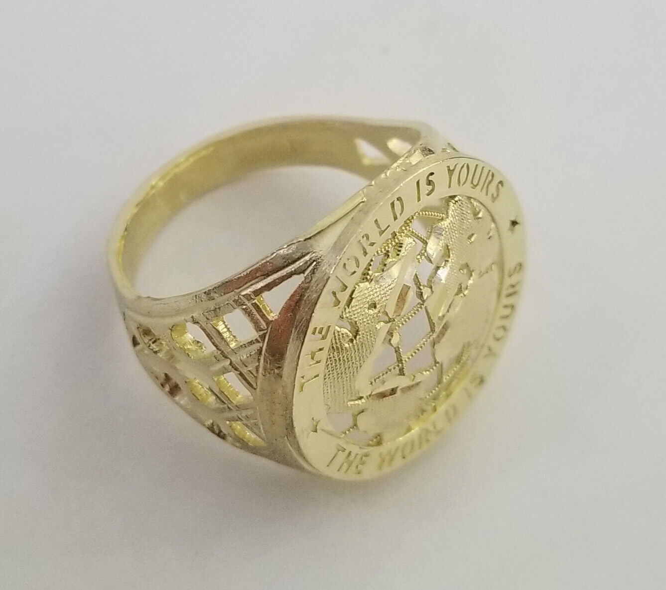 10k Real Yellow Gold The World is Yours Map Ring Men Sizable Band - GoldenlinQ